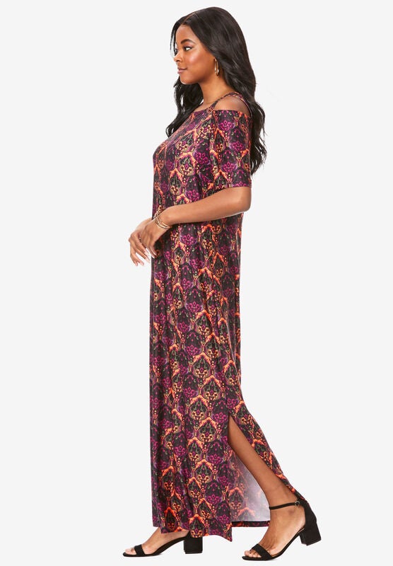 LOTUSTRADERS Maxi Dress Cold Shoulder Stretch Rayon Lycra l200 LOTUSTRADERS Maxi Dress Cold Shoulder Stretch Rayon Lycra l200